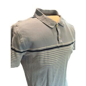 Jos A Bank Polo Shirt Men's Large Blue Navy Striped Travel Tech Slim Fit GUC